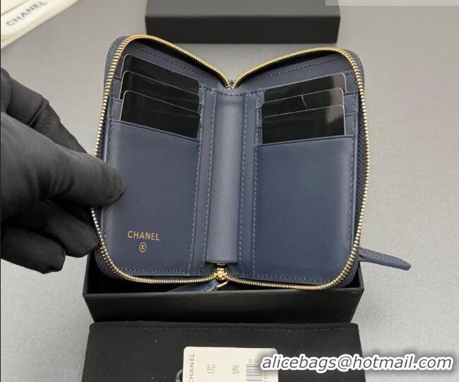 Reasonable Price Chanel Zipped Short Wallet in Grained Leather AP4652 Navy Blue 2026