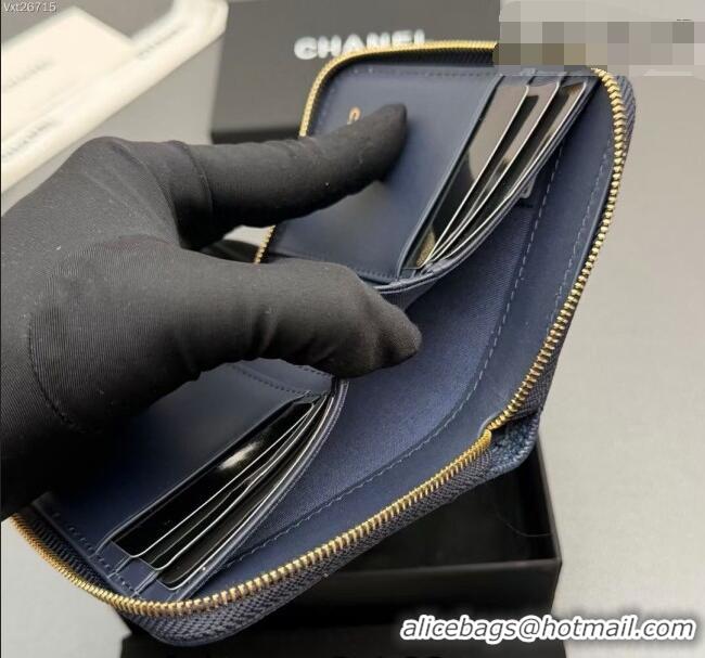 Reasonable Price Chanel Zipped Short Wallet in Grained Leather AP4652 Navy Blue 2026