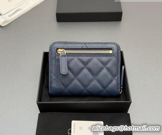 Reasonable Price Chanel Zipped Short Wallet in Grained Leather AP4652 Navy Blue 2026