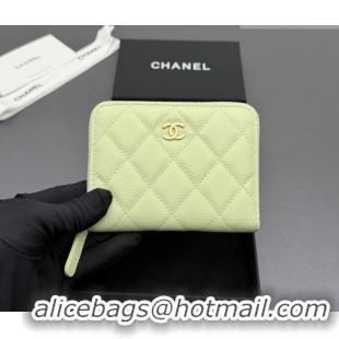 Stylish Cheap Chanel Zipped Short Wallet in Grained Leather AP4652 Yellow Green 2026