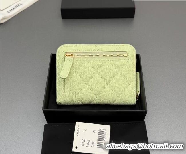 Stylish Cheap Chanel Zipped Short Wallet in Grained Leather AP4652 Yellow Green 2026