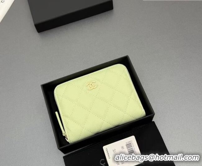 Stylish Cheap Chanel Zipped Short Wallet in Grained Leather AP4652 Yellow Green 2026