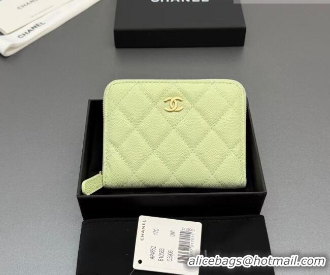 Stylish Cheap Chanel Zipped Short Wallet in Grained Leather AP4652 Yellow Green 2026