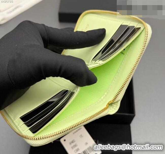 Stylish Cheap Chanel Zipped Short Wallet in Grained Leather AP4652 Yellow Green 2026