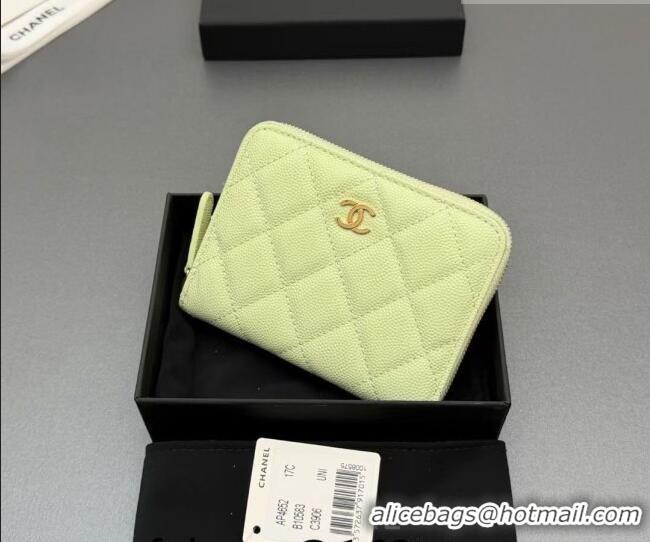 Stylish Cheap Chanel Zipped Short Wallet in Grained Leather AP4652 Yellow Green 2026
