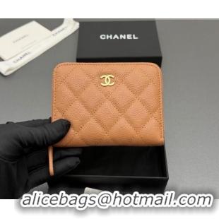 Best Price Chanel Zipped Short Wallet in Grained Leather AP4652 Light Brown 2026