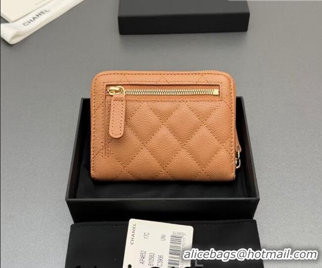 Best Price Chanel Zipped Short Wallet in Grained Leather AP4652 Light Brown 2026
