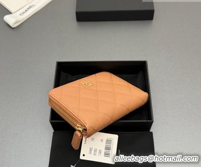 Best Price Chanel Zipped Short Wallet in Grained Leather AP4652 Light Brown 2026