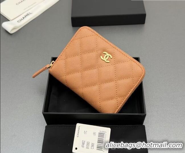 Best Price Chanel Zipped Short Wallet in Grained Leather AP4652 Light Brown 2026