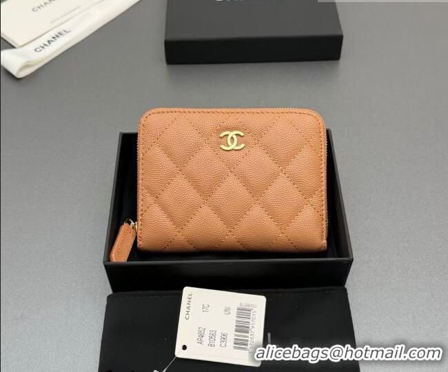 Best Price Chanel Zipped Short Wallet in Grained Leather AP4652 Light Brown 2026
