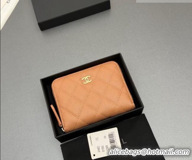 Best Price Chanel Zipped Short Wallet in Grained Leather AP4652 Light Brown 2026