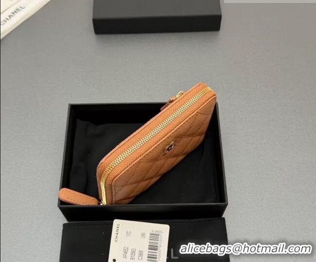 Best Price Chanel Zipped Short Wallet in Grained Leather AP4652 Light Brown 2026