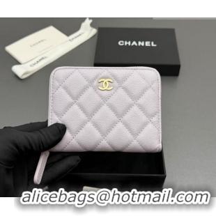 Luxury New Chanel Zipped Short Wallet in Grained Leather AP4652 Pale Purple 2026