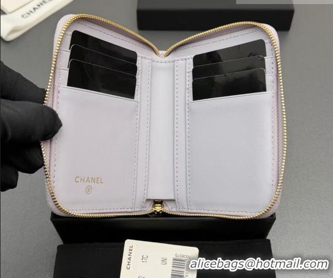 Luxury New Chanel Zipped Short Wallet in Grained Leather AP4652 Pale Purple 2026
