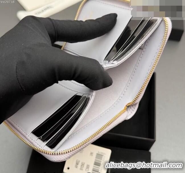 Luxury New Chanel Zipped Short Wallet in Grained Leather AP4652 Pale Purple 2026