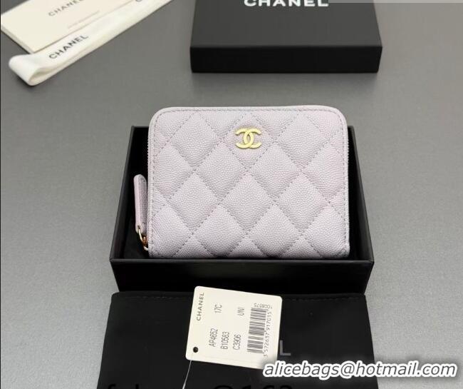 Luxury New Chanel Zipped Short Wallet in Grained Leather AP4652 Pale Purple 2026