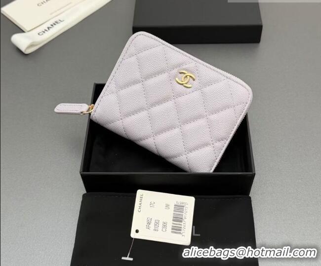 Luxury New Chanel Zipped Short Wallet in Grained Leather AP4652 Pale Purple 2026