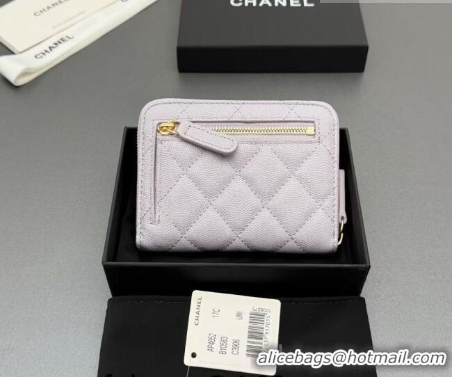 Luxury New Chanel Zipped Short Wallet in Grained Leather AP4652 Pale Purple 2026