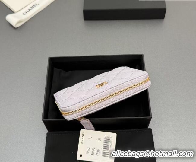 Luxury New Chanel Zipped Short Wallet in Grained Leather AP4652 Pale Purple 2026