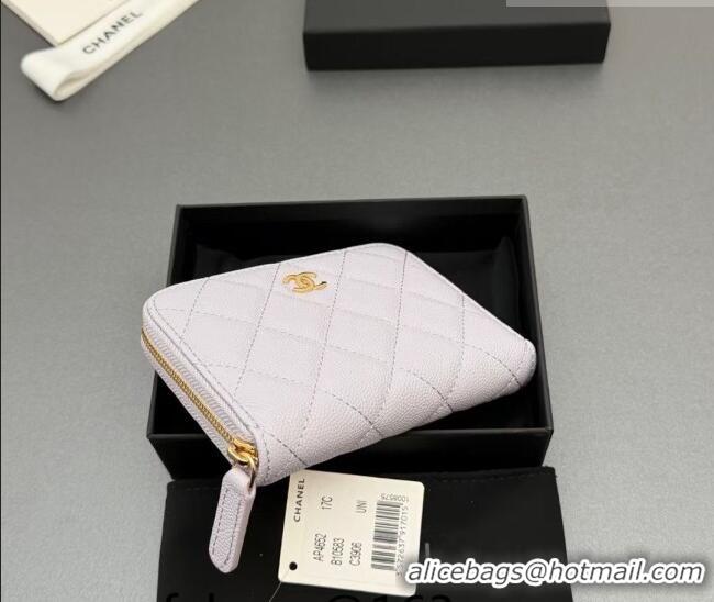 Luxury New Chanel Zipped Short Wallet in Grained Leather AP4652 Pale Purple 2026