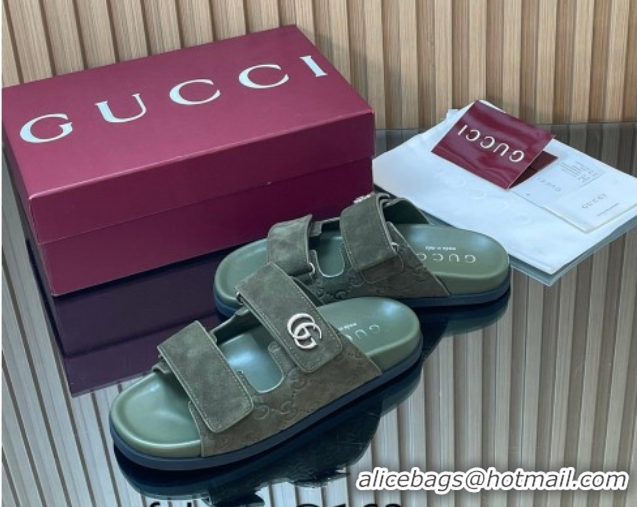 Best Grade Gucci Suede Flat Slides Sandal with Strap GG030501 Green 2026