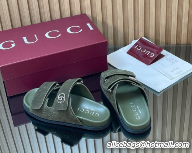 Best Grade Gucci Suede Flat Slides Sandal with Strap GG030501 Green 2026