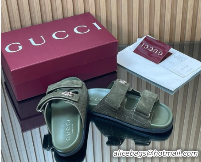Best Grade Gucci Suede Flat Slides Sandal with Strap GG030501 Green 2026