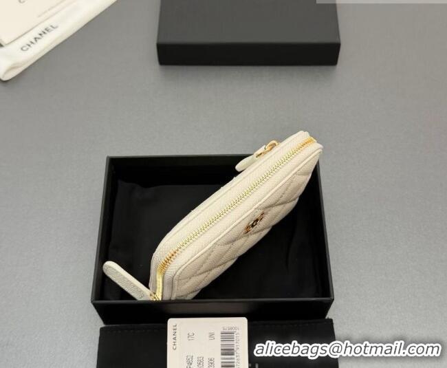 Original Cheap Chanel Zipped Short Wallet in Grained Leather AP4652 Cream White 2026