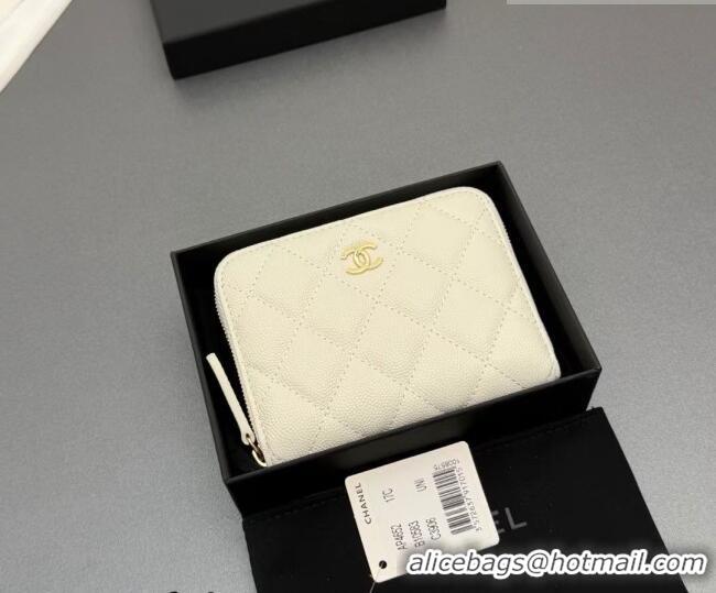 Original Cheap Chanel Zipped Short Wallet in Grained Leather AP4652 Cream White 2026