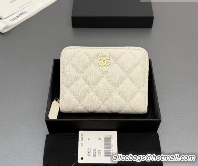 Original Cheap Chanel Zipped Short Wallet in Grained Leather AP4652 Cream White 2026