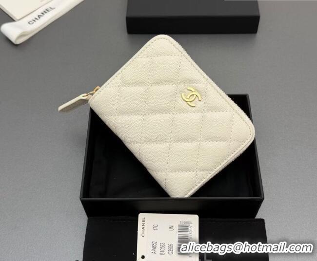 Original Cheap Chanel Zipped Short Wallet in Grained Leather AP4652 Cream White 2026