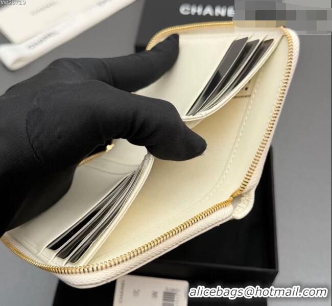 Original Cheap Chanel Zipped Short Wallet in Grained Leather AP4652 Cream White 2026