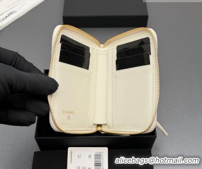 Original Cheap Chanel Zipped Short Wallet in Grained Leather AP4652 Cream White 2026