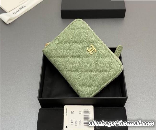 Grade Quality Chanel Zipped Short Wallet in Grained Leather AP4652 Light Green 2026