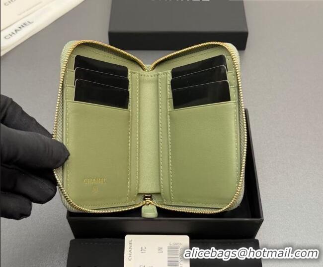 Grade Quality Chanel Zipped Short Wallet in Grained Leather AP4652 Light Green 2026