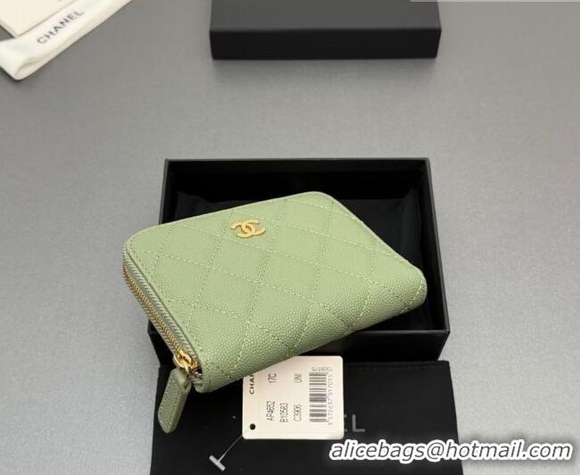Grade Quality Chanel Zipped Short Wallet in Grained Leather AP4652 Light Green 2026