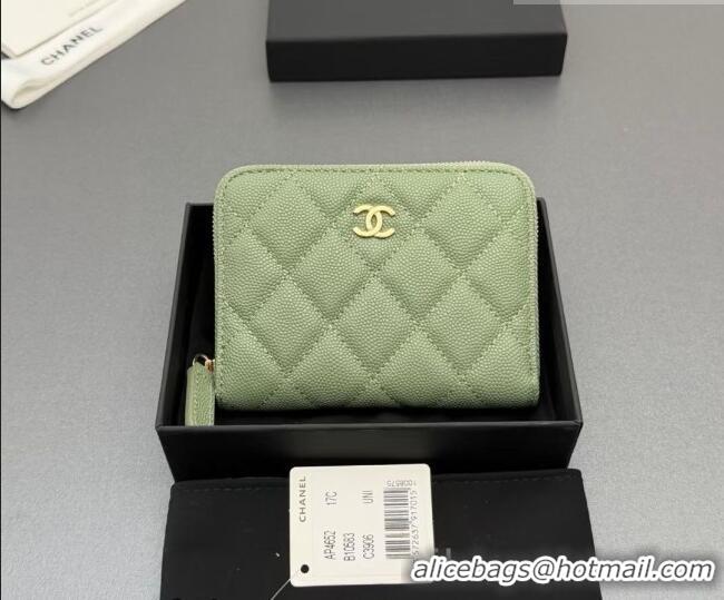 Grade Quality Chanel Zipped Short Wallet in Grained Leather AP4652 Light Green 2026