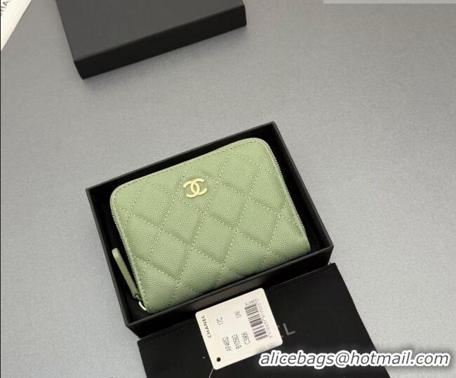 Grade Quality Chanel Zipped Short Wallet in Grained Leather AP4652 Light Green 2026