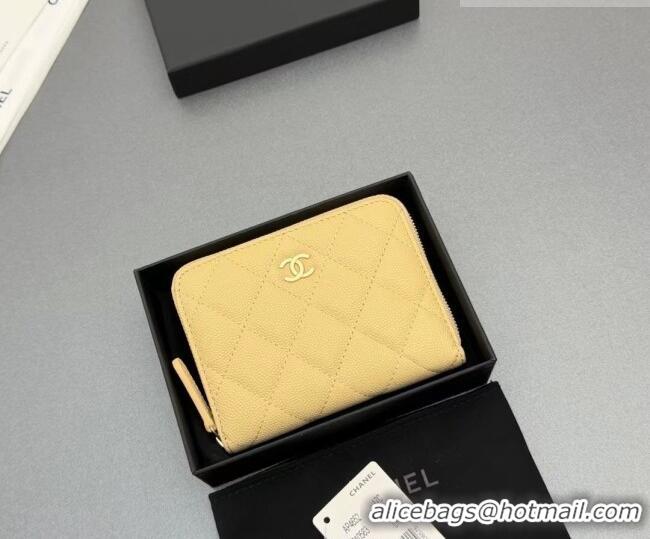 Top Grade Chanel Zipped Short Wallet in Grained Leather AP4652 Yellow 2026
