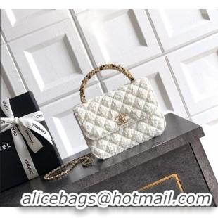 Grade Quality Chanel Tweed Clutch with Chain and Pearls Handle AP4976 White 2026