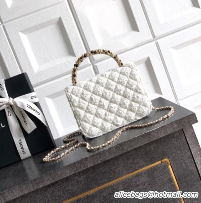 Grade Quality Chanel Tweed Clutch with Chain and Pearls Handle AP4976 White 2026