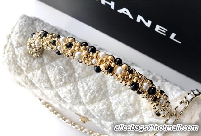 Grade Quality Chanel Tweed Clutch with Chain and Pearls Handle AP4976 White 2026