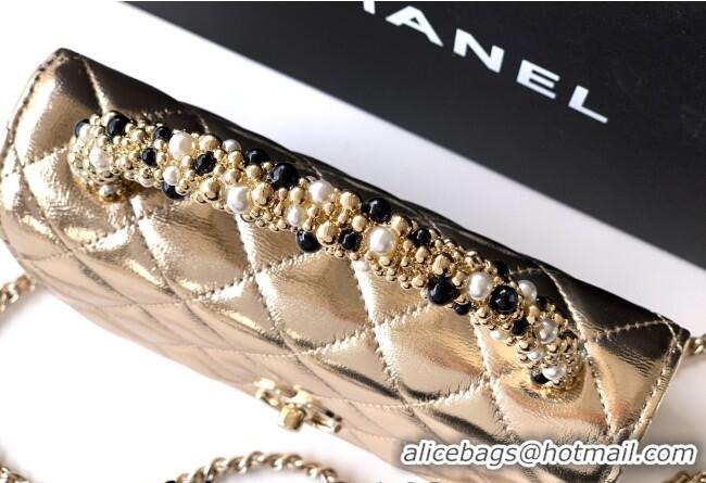 Best Price Chanel Lambskin Leather Clutch with Chain and Pearls Handle AP4976 Gold 2026