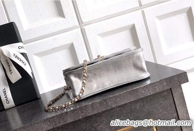 Best Product Chanel Lambskin Leather Clutch with Chain and Pearls Handle AP4976 Silver 2026