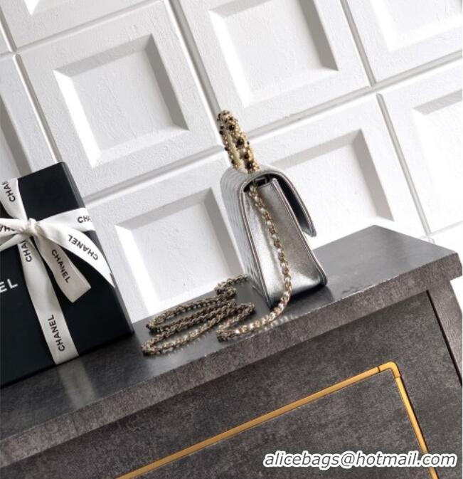 Best Product Chanel Lambskin Leather Clutch with Chain and Pearls Handle AP4976 Silver 2026