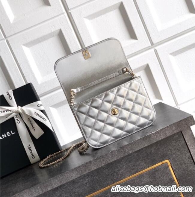 Best Product Chanel Lambskin Leather Clutch with Chain and Pearls Handle AP4976 Silver 2026
