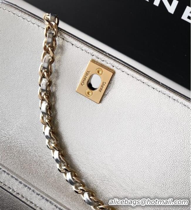 Best Product Chanel Lambskin Leather Clutch with Chain and Pearls Handle AP4976 Silver 2026