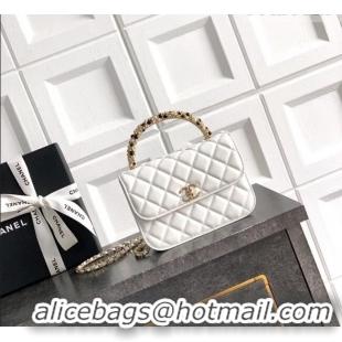 Luxury Classic Chanel Lambskin Leather Clutch with Chain and Pearls Handle AP4976 White 2026