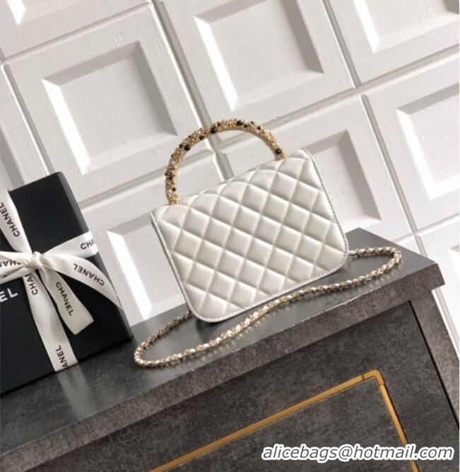 Luxury Classic Chanel Lambskin Leather Clutch with Chain and Pearls Handle AP4976 White 2026