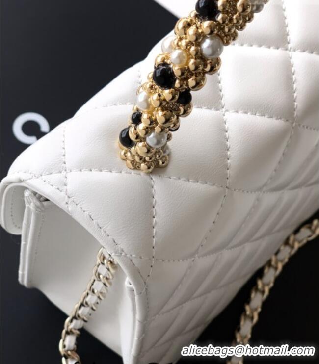 Luxury Classic Chanel Lambskin Leather Clutch with Chain and Pearls Handle AP4976 White 2026